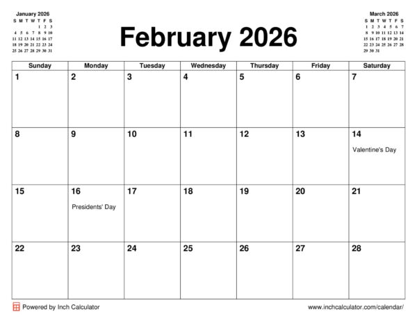 An Insight into the February 2026 Calendar
